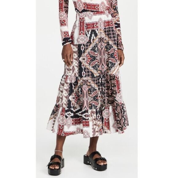 Cara Cara Women's Size Small Pandora Patchwork Black Chase Midi Skirt - Picture 1 of 13